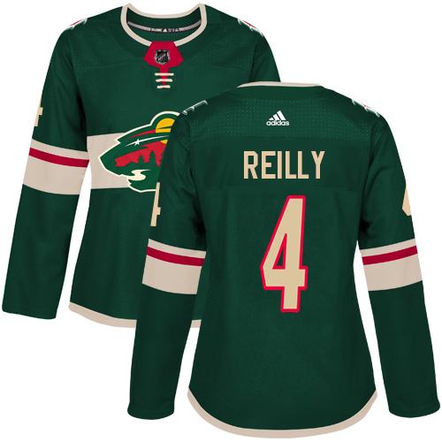Adidas Wild #4 Mike Reilly Green Home Authentic Women's Stitched NHL Jersey - Click Image to Close
